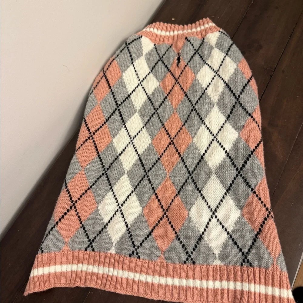 Argyle Dog Sweater - Pink, Gray, and White